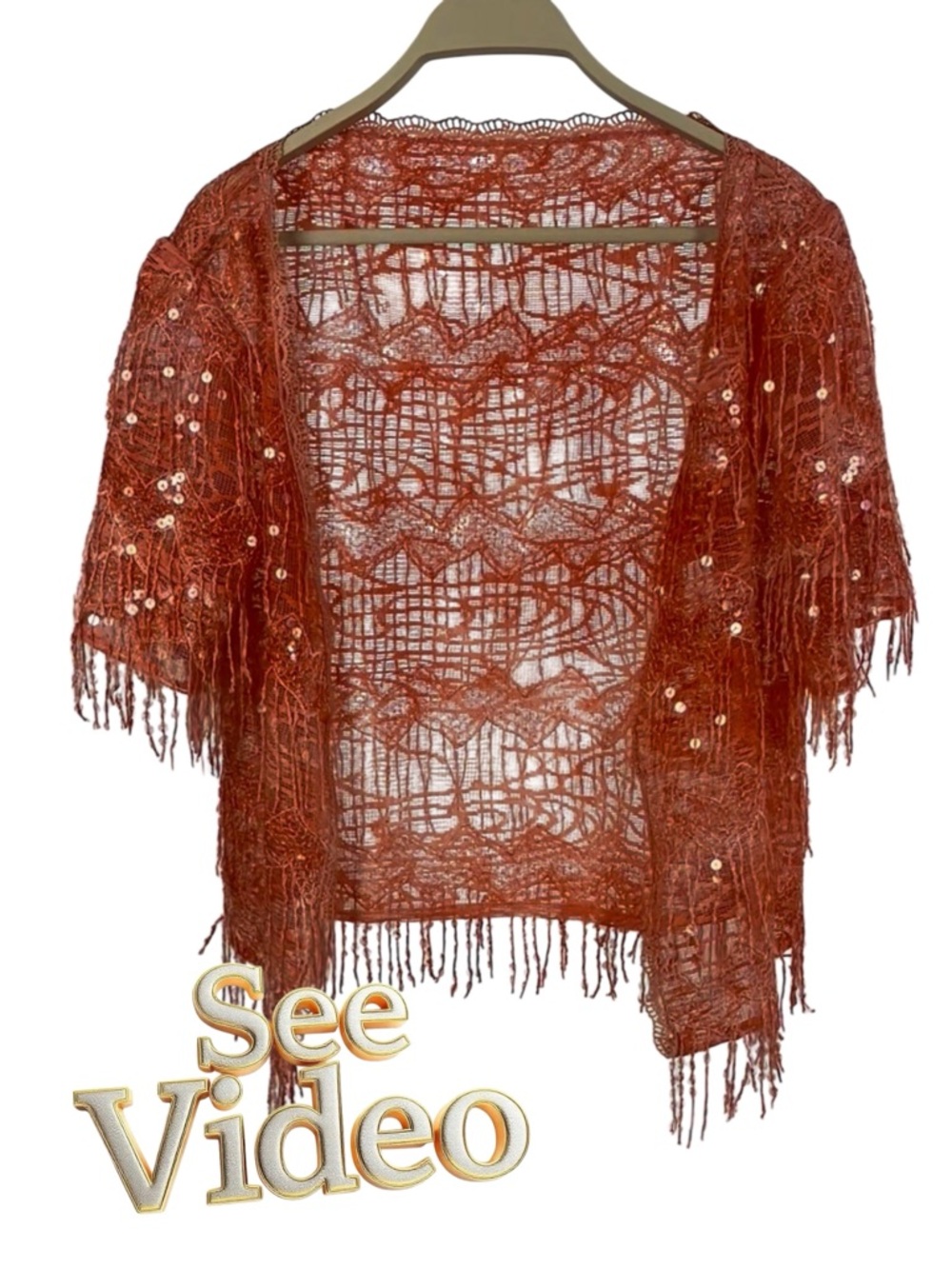 Synthetic Transparent Orange Bolero Length Mesh Jacket Fringe|Bling. Video